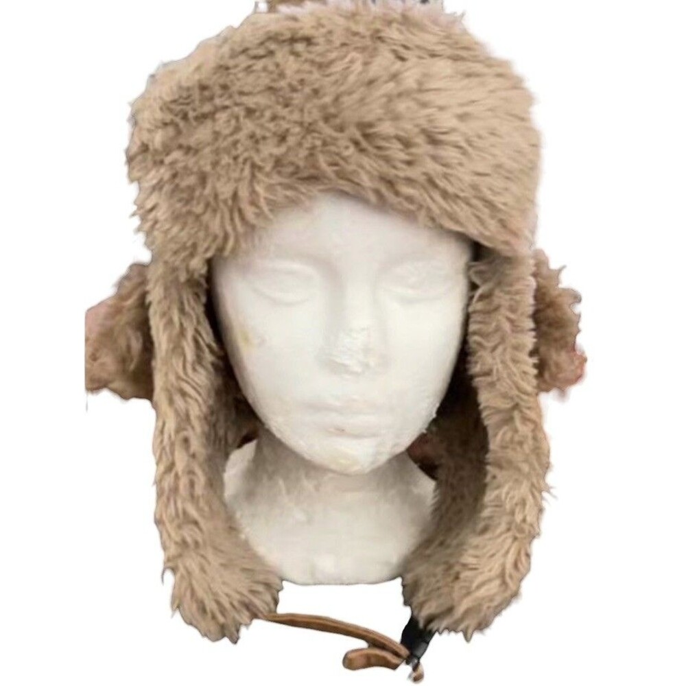Vintage Crown Cap Cotton Trapper Hat Fur Lined Aviator Brown Size M